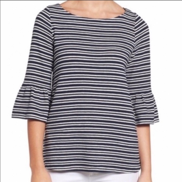 ANTHROPOLOGIE Pleione Striped Flare Sleeve Top - Picture 1 of 9